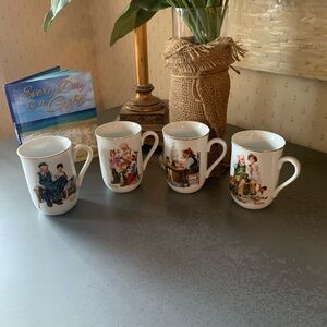 Set of 4 NEW NEVER USED NORMAN ROCKWELL museum cups, VINTAGE porcelain.